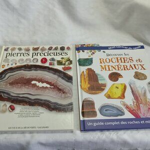 Two books on rocks, minerals, and gemstones, in French